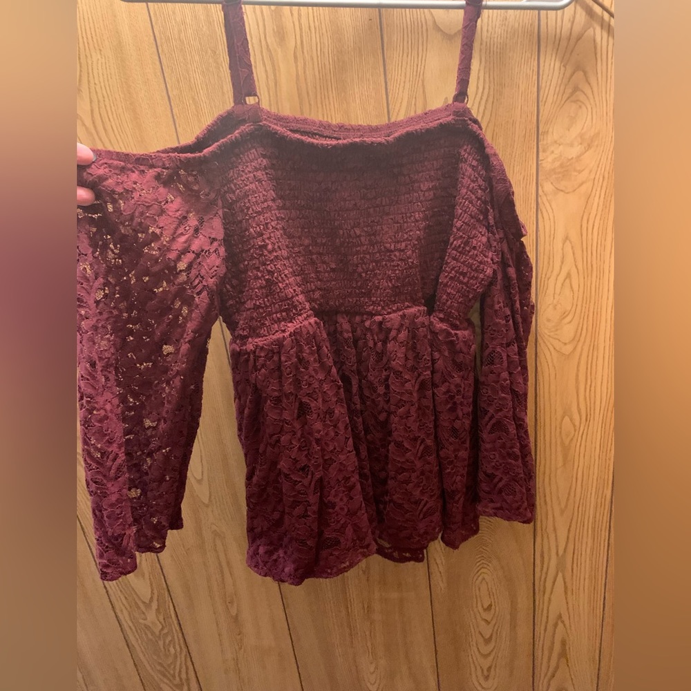 Babydoll lace smocked cold shoulder top